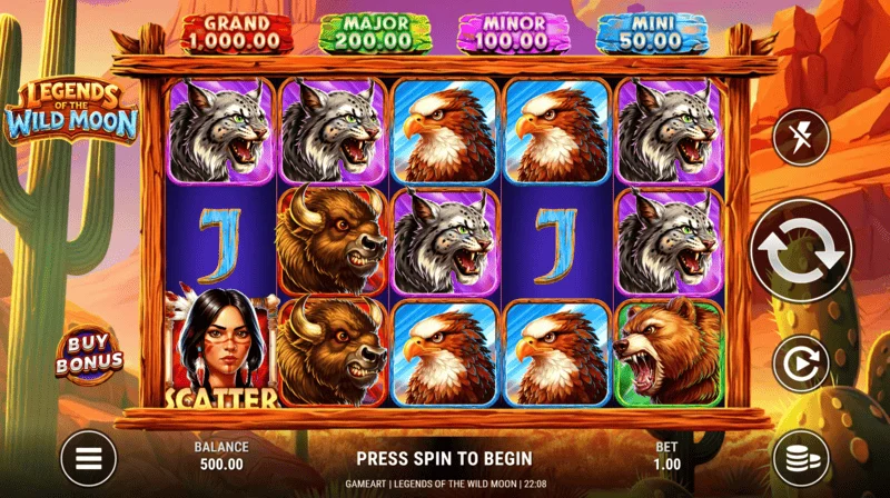 Legends of the Wild Moon - 5×3 rutnätsspelskärm